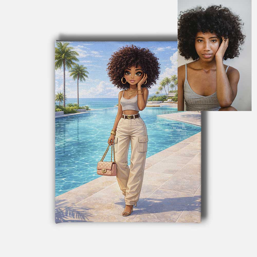 Custom Fashion Doll Portrait Mounted Canvas Print