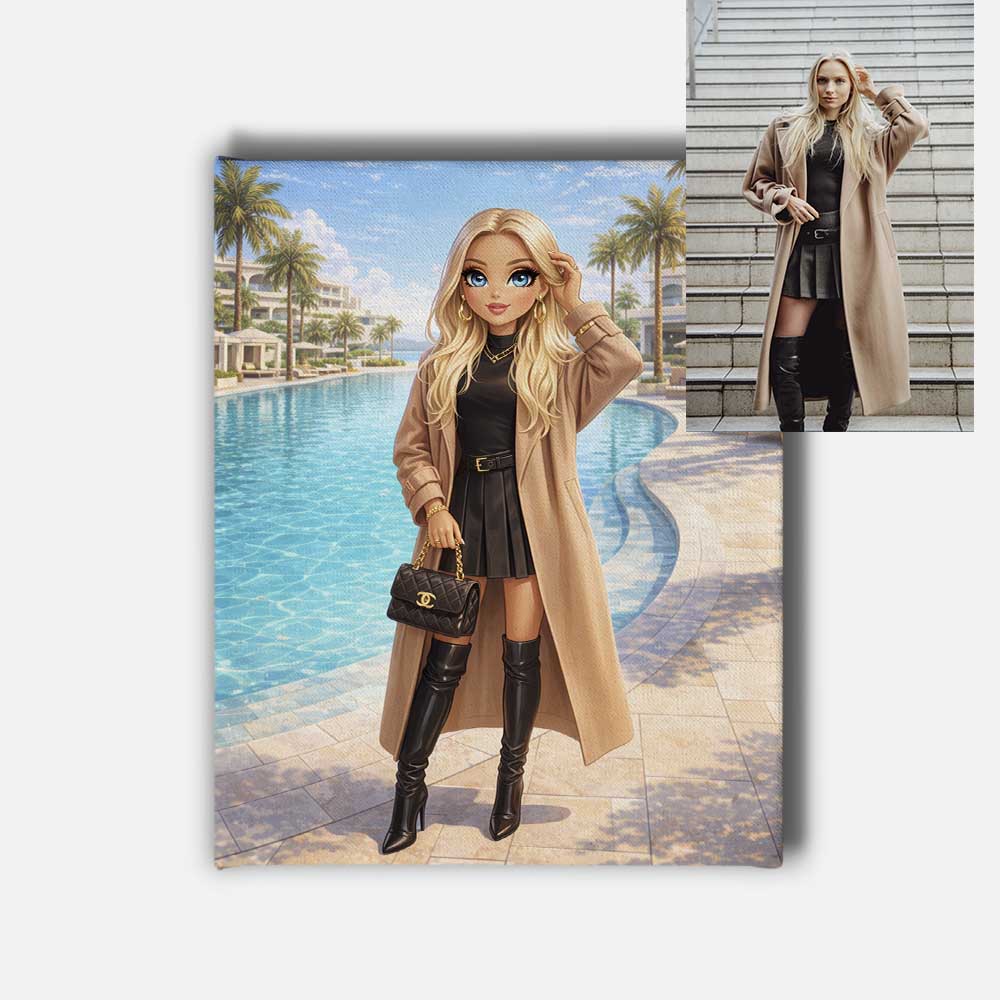 Custom Fashion Doll Portrait Mounted Canvas Print