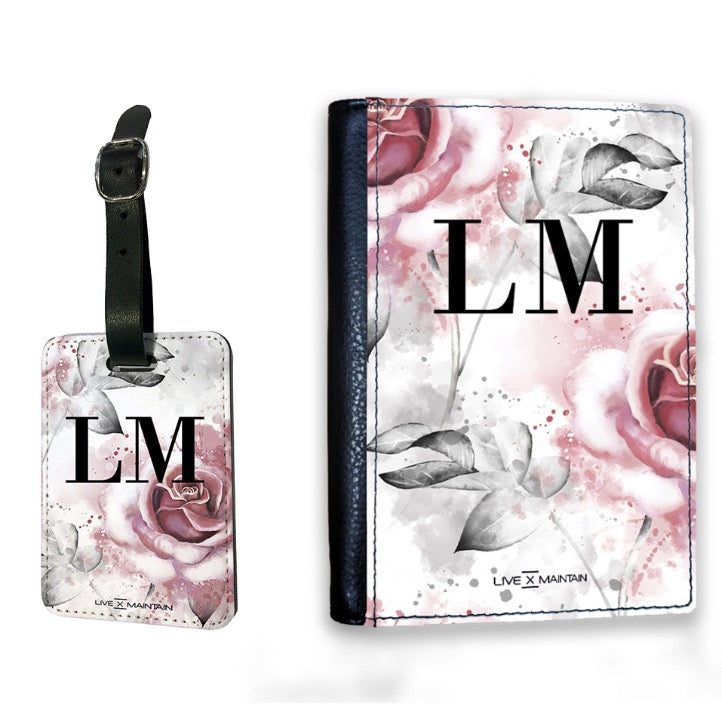 Personalised Floral Rose Initials Luggage Tag