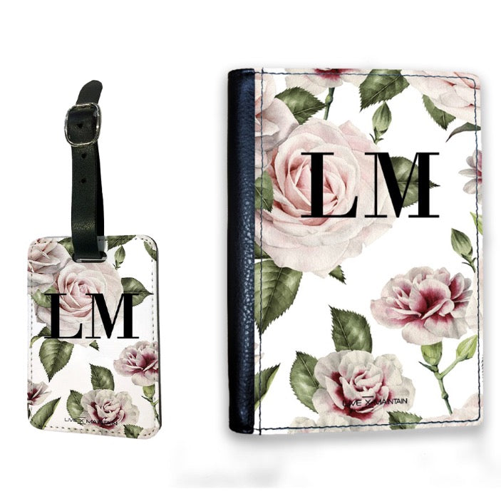 Personalised White Floral Rose Initials Luggage Tag