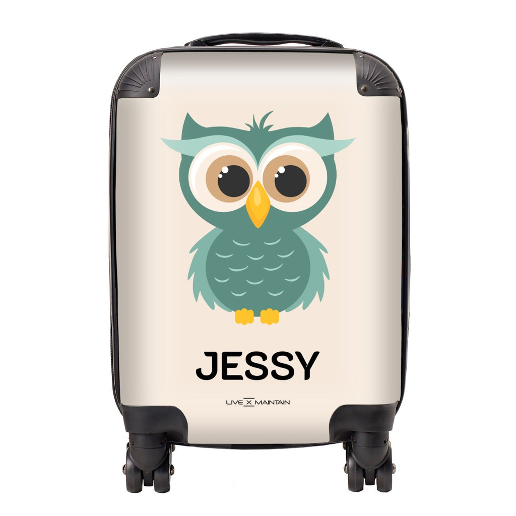 Personalised Green Owl Kids Suitcase