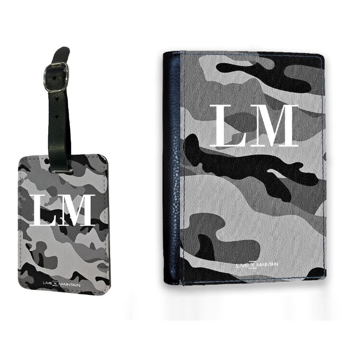 Personalised Grey Camouflage Initials Luggage Tag