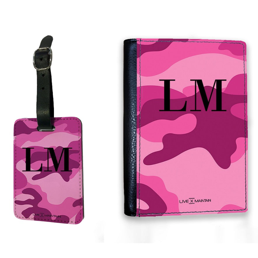 Personalised Hot Pink Camouflage Initials Passport Cover