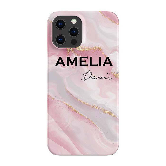 Personalised Luxe Pink Marble Name iPhone 16 Pro Case