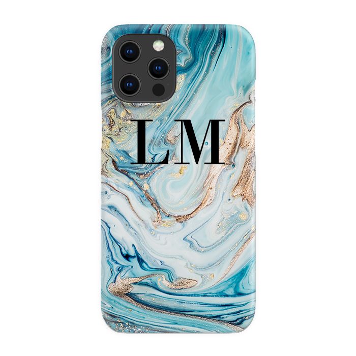 Personalised Blue Emerald Marble initials iPhone 16 Pro Max Case