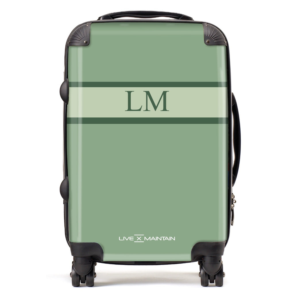 Personalised Matcha Green Stripe initials Suitcase