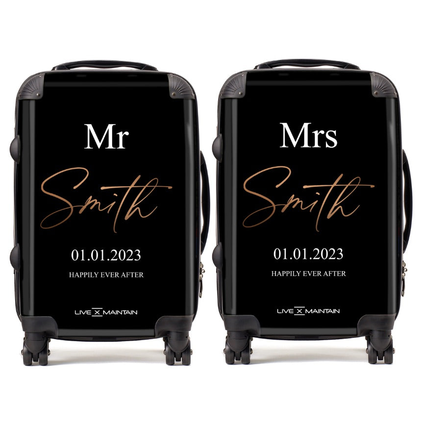 Personalised Mr & Mrs Wedding Black Suitcases