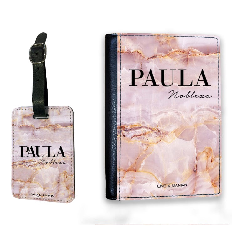 Personalised Natural Pink Marble Name Passport Cover