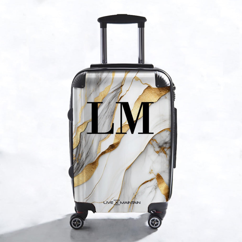 Personalised White Gold Marble Initials Suitcase