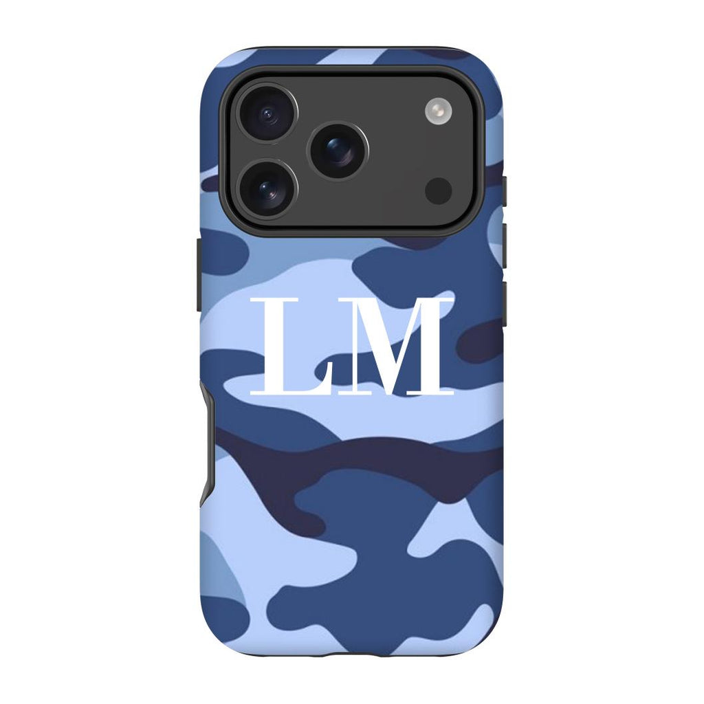 Personalised Cobalt Blue Camouflage Initials iPhone 17 Pro Max Case