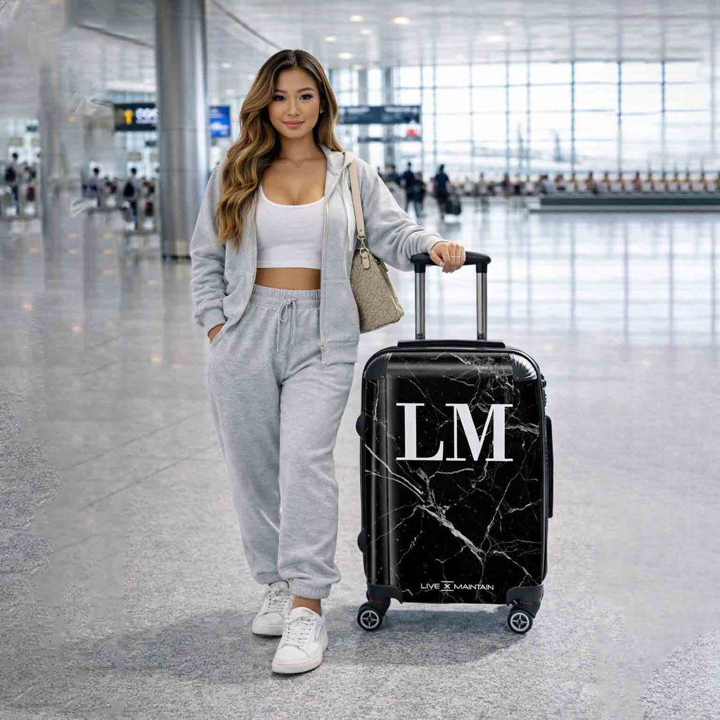 Personalised Black Marble Initials Suitcase