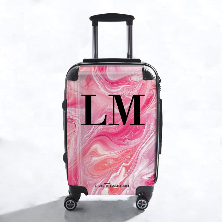 Personalised Pink Aurora Swirls Initials Suitcase