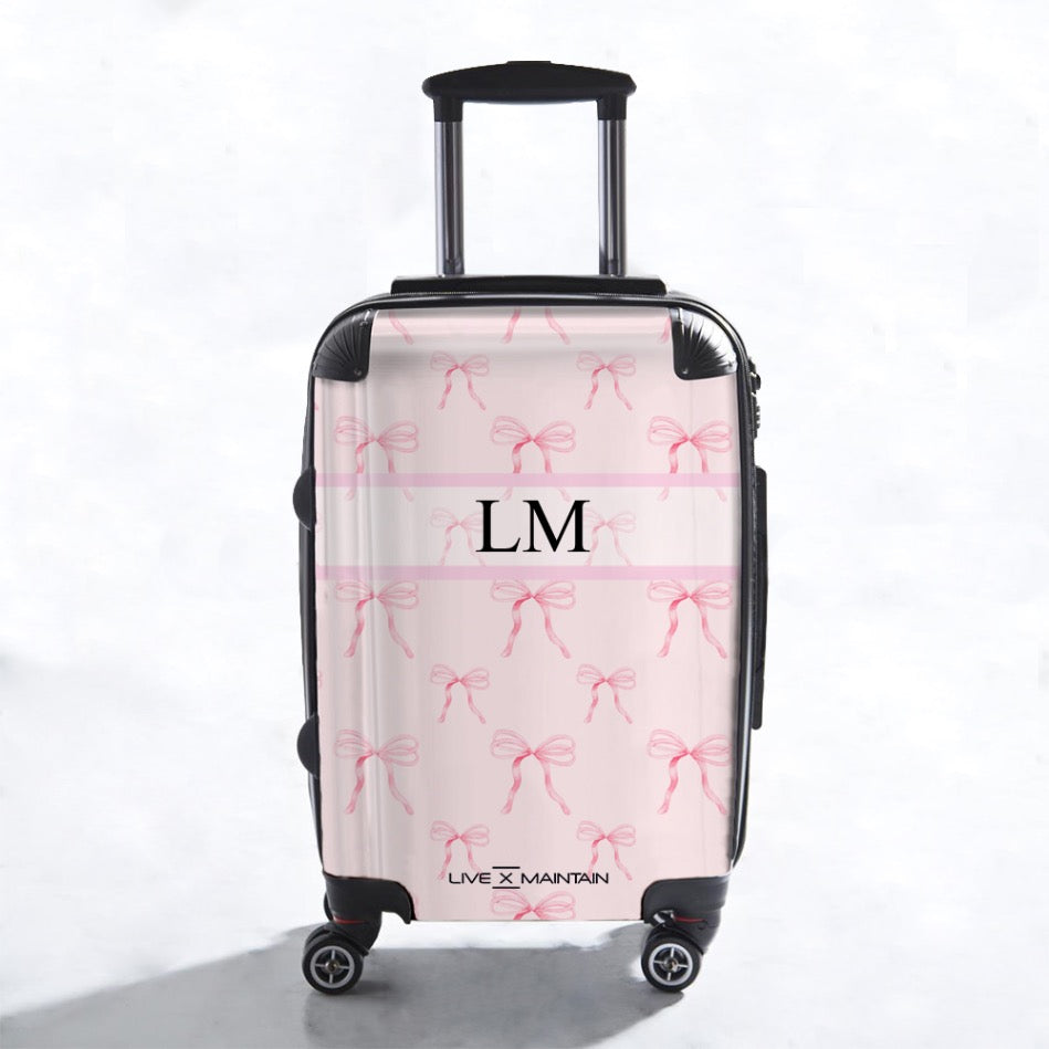 Personalised Pink Bows Stripe initials Suitcase