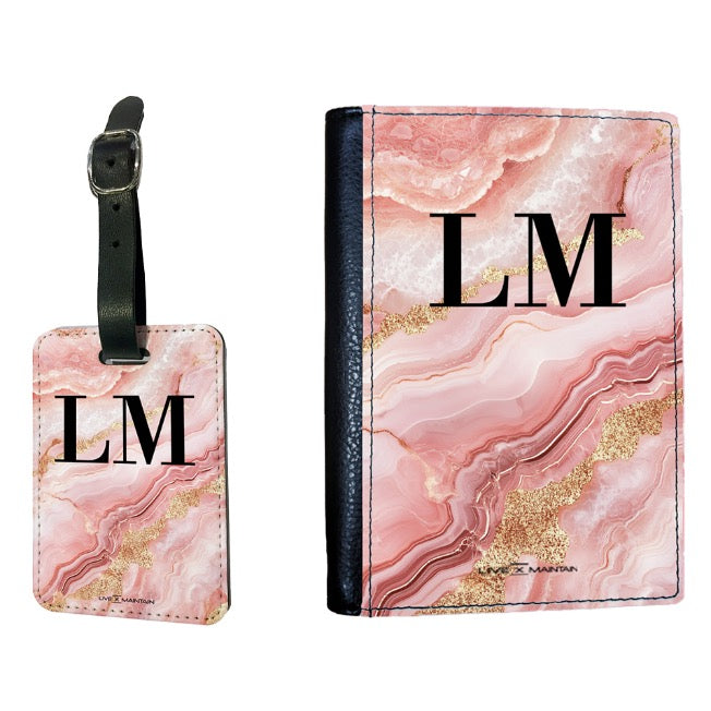 Personalised Pink Cream Marble Initials Passport Cover