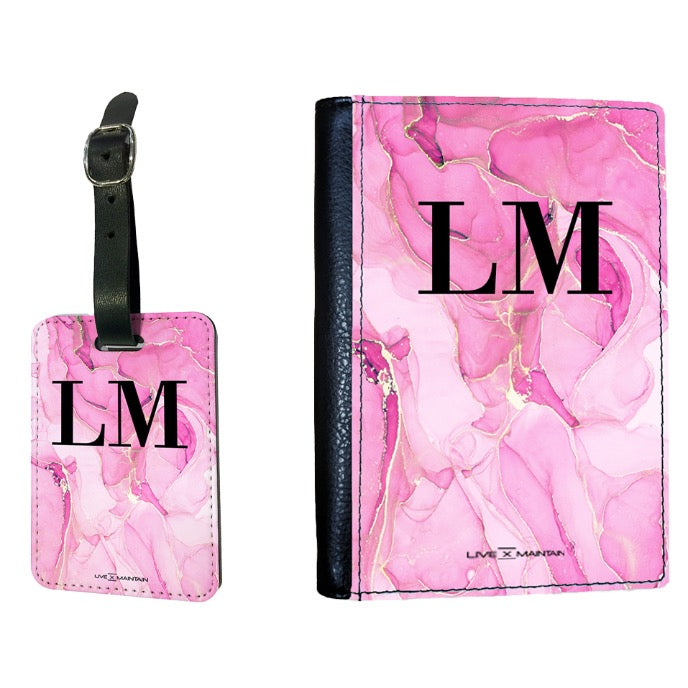 Personalised Pink Ink Marble Initials Passport Cover