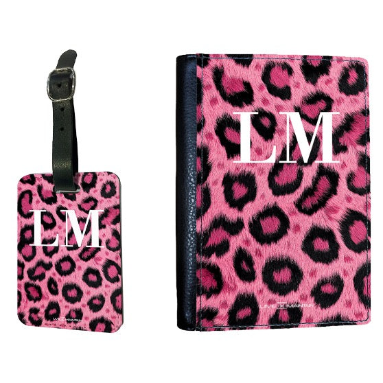 Personalised Pink Leopard Print initials Passport Cover