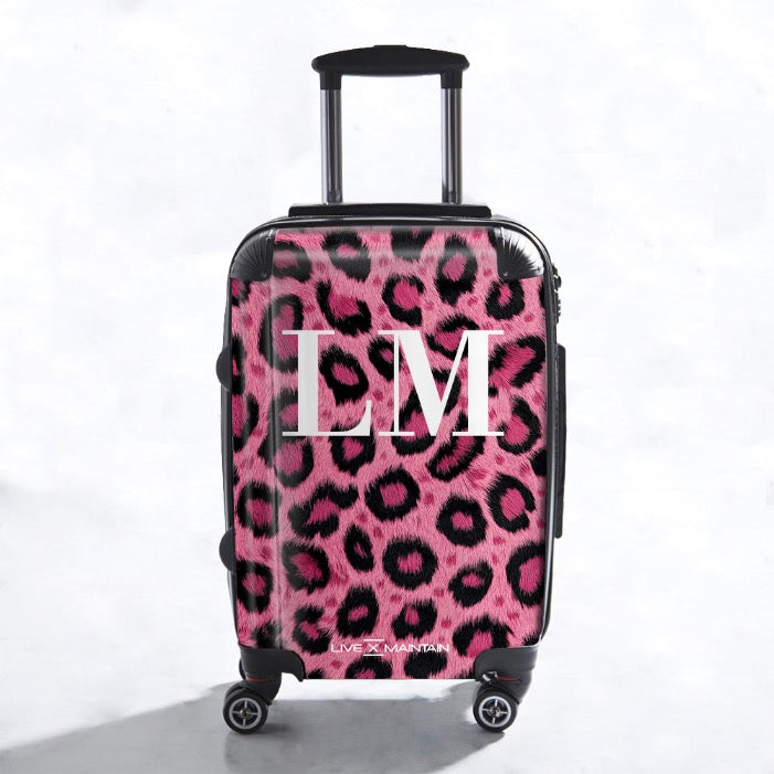 Personalised Pink Leopard Skin initials Suitcase