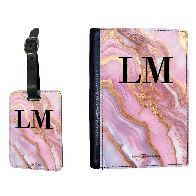 Personalised Pink Magenta Marble Initials Passport Cover