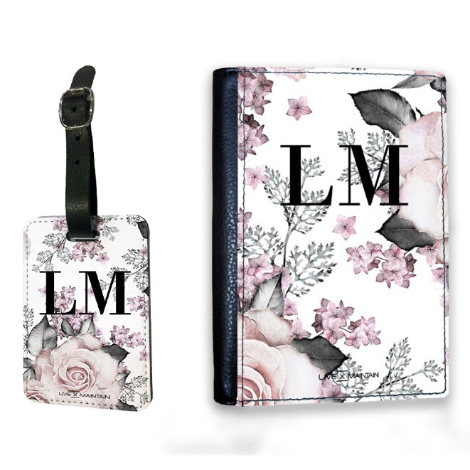 Personalised Pink Floral Rose Initials Passport Cover