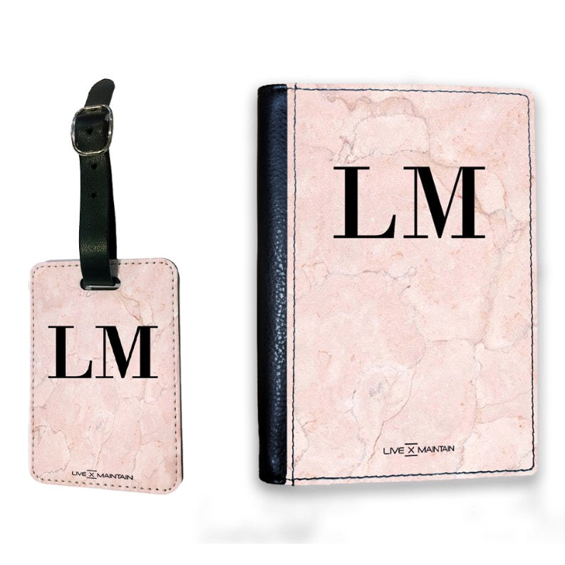 Personalised Pink Marble Initials Passport Cover