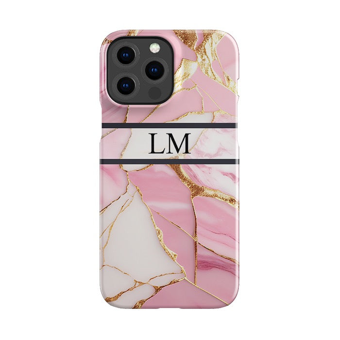 Personalised Pink x Gold Marble Initials Stripe Phone Case