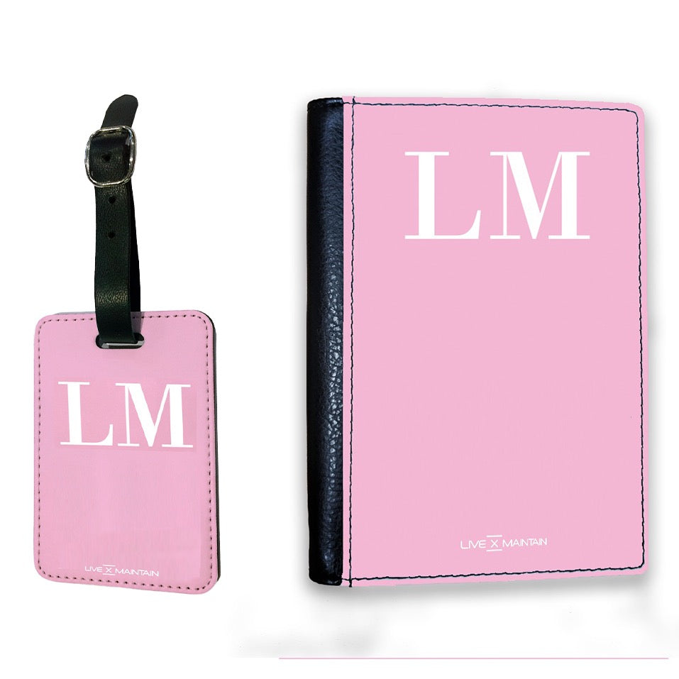Personalised Pink x White Initials Luggage Tag