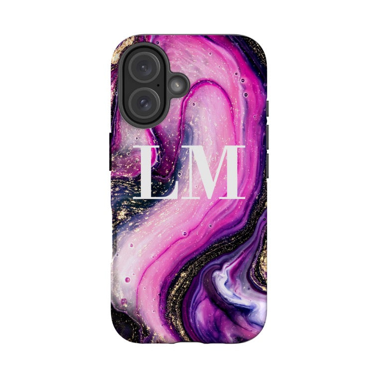 Personalised Purple Swirl Marble Initials iPhone 16 Case