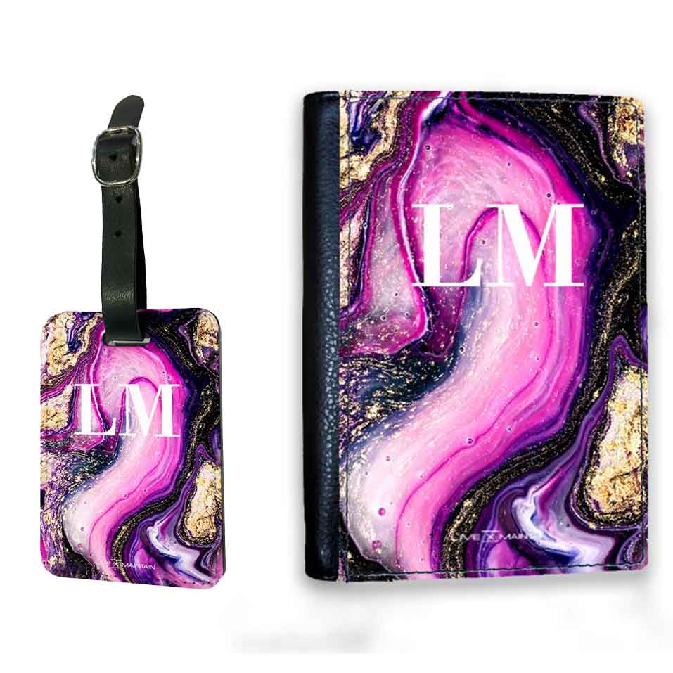 Personalised Purple Swirl Marble Initials Passport Cover
