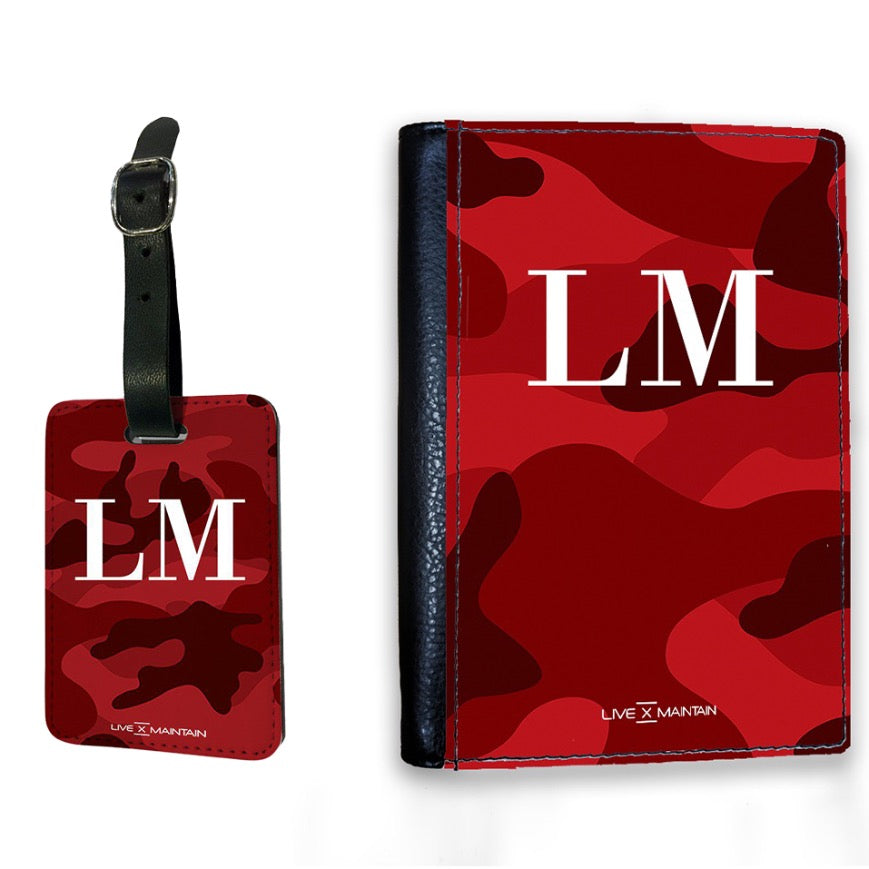 Personalised Red Camouflage Initials Luggage Tag