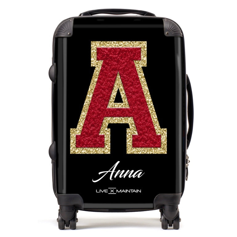 Personalised Red Varsity Initial Name Suitcase