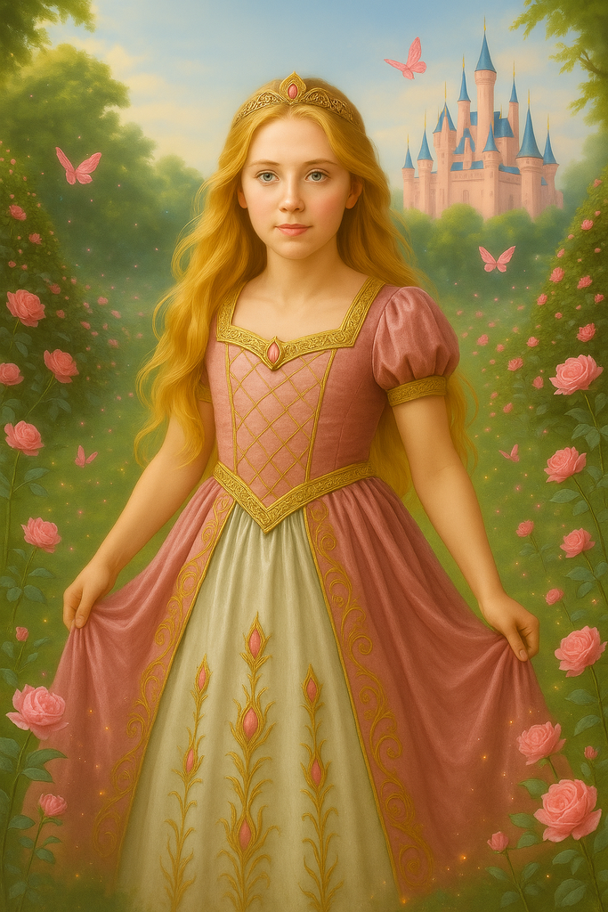 Personalised Rose Pink Princess Portrait Mounted Canvas Print
