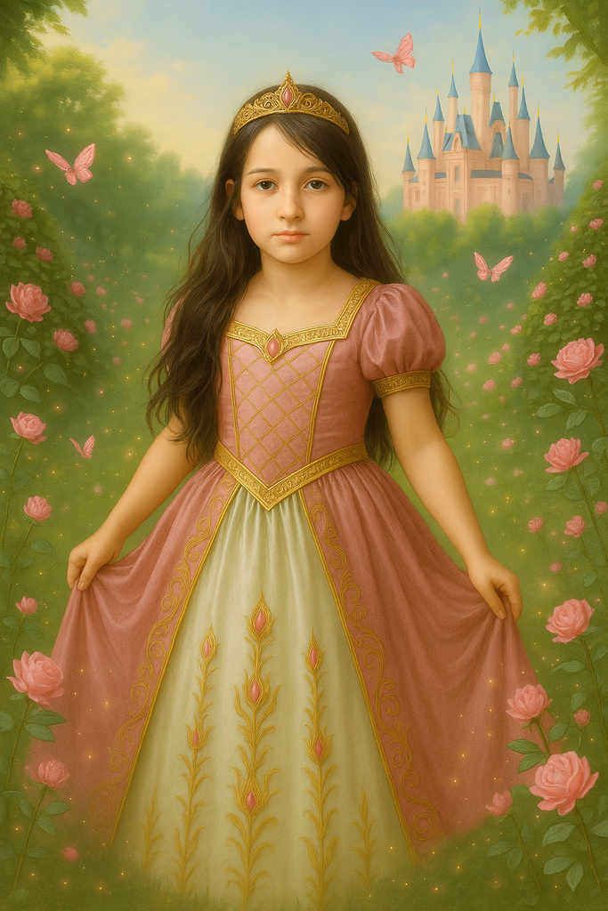 Personalised Rose Pink Princess Portrait Mounted Canvas Print
