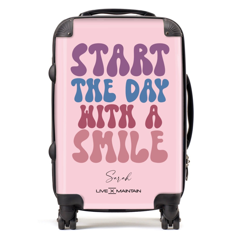Personalised Start The Day With A Smile Quote Suitcase