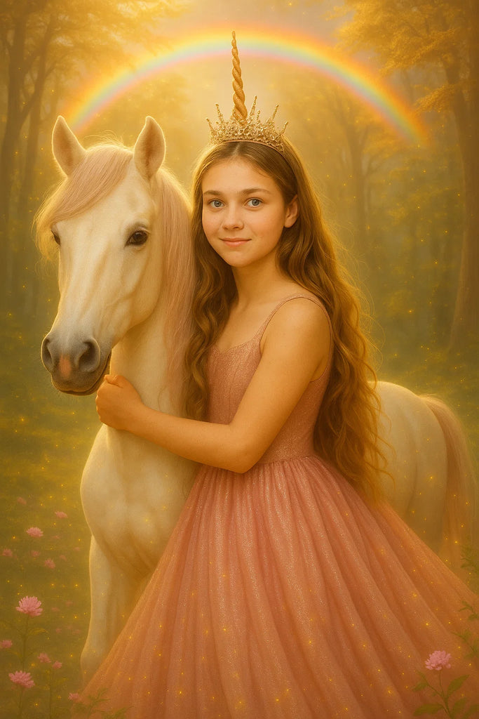 Personalised Unicorn Crown Princess Portrait Mounted Canvas Print