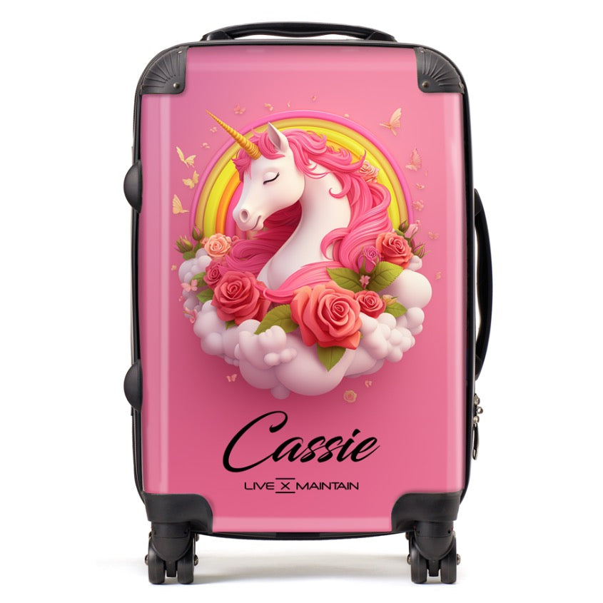 Personalised Unicorn Clouds Pink Name Suitcase