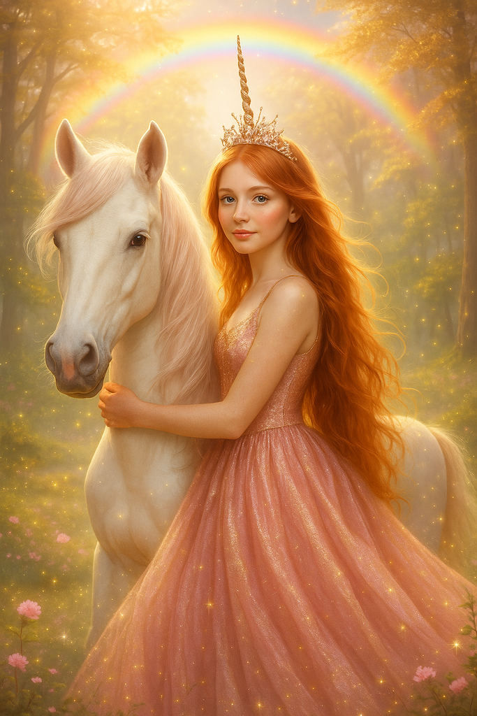 Personalised Unicorn Crown Princess Portrait Mounted Canvas Print