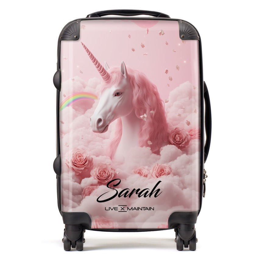 Personalised Unicorn Pink Clouds Name Suitcase