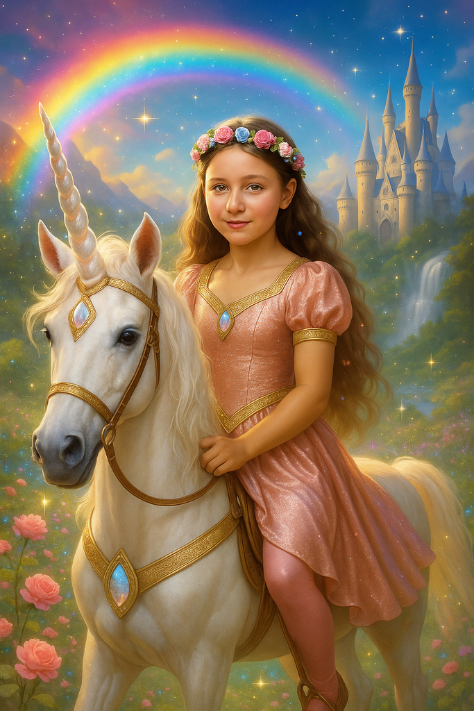 Personalised Unicorn Princess Portrait Mounted Canvas Print