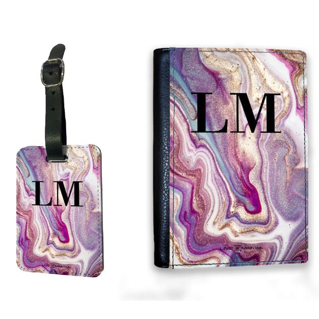 Personalised Violet Marble Initials Passport Cover