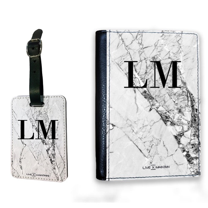 Personalised Cracked White Marble Initials Luggage Tag