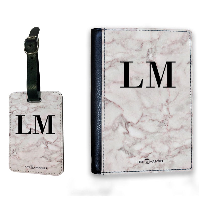 Personalised White Napoli Marble Initials Luggage Tag