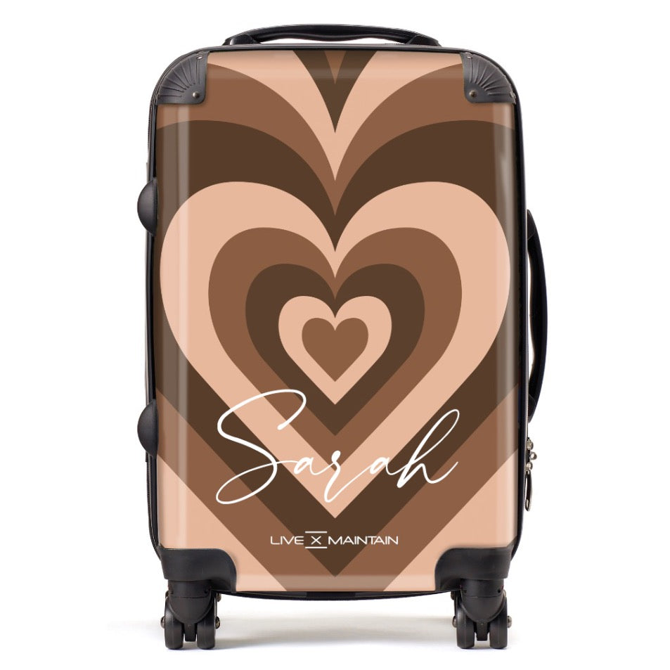 Personalised Brown Heart Latte Suitcase