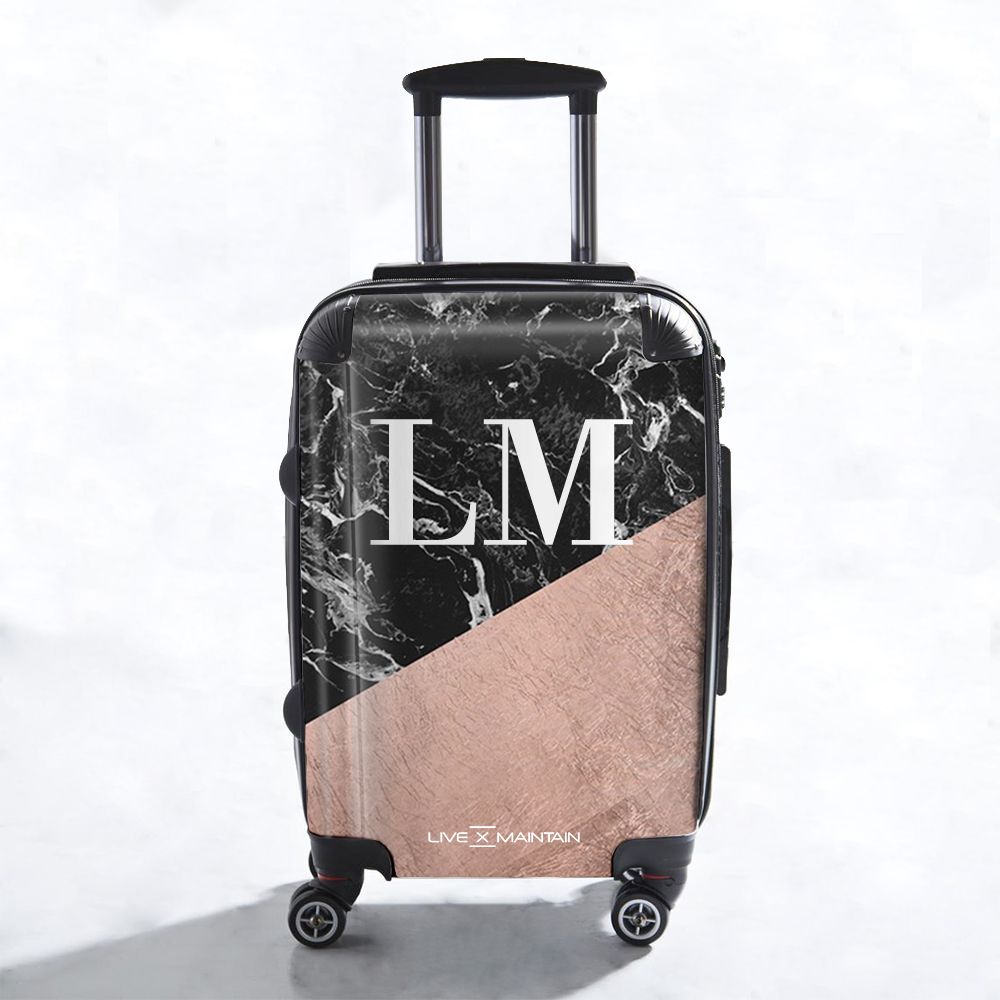 Personalised Black x Rose Gold Marble Initials Suitcase