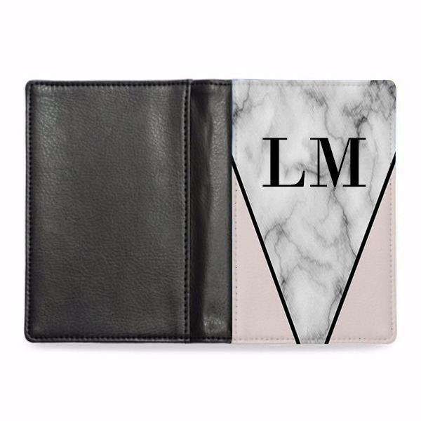 Personalised Grey x Pink Marble Initials Passport Cover