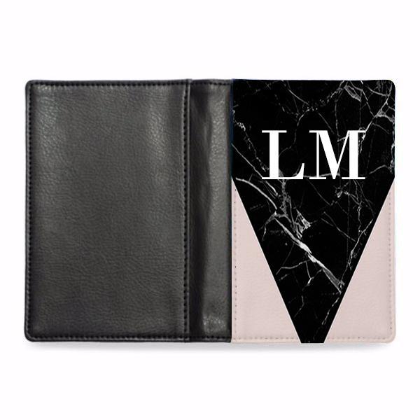 Personalised Pink x Black Marble Contrast Initials Passport Cover