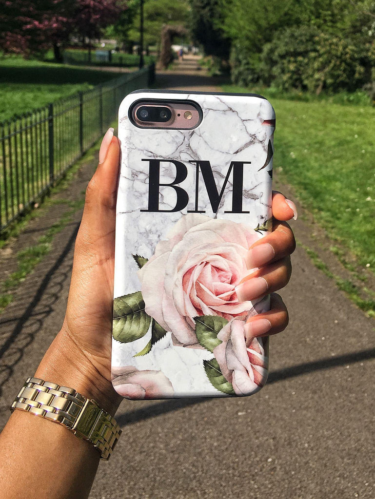 Personalised White Floral Marble Initials iPhone SE Case