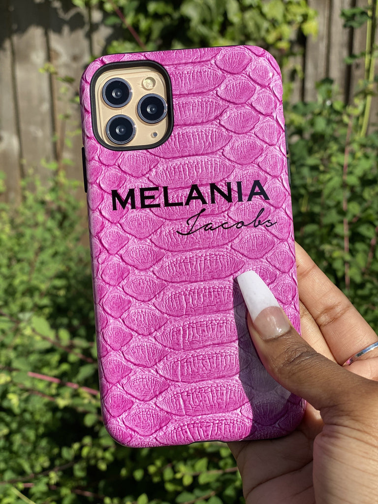 Personalised Pink Snake Skin Name iPhone 14 Plus Case