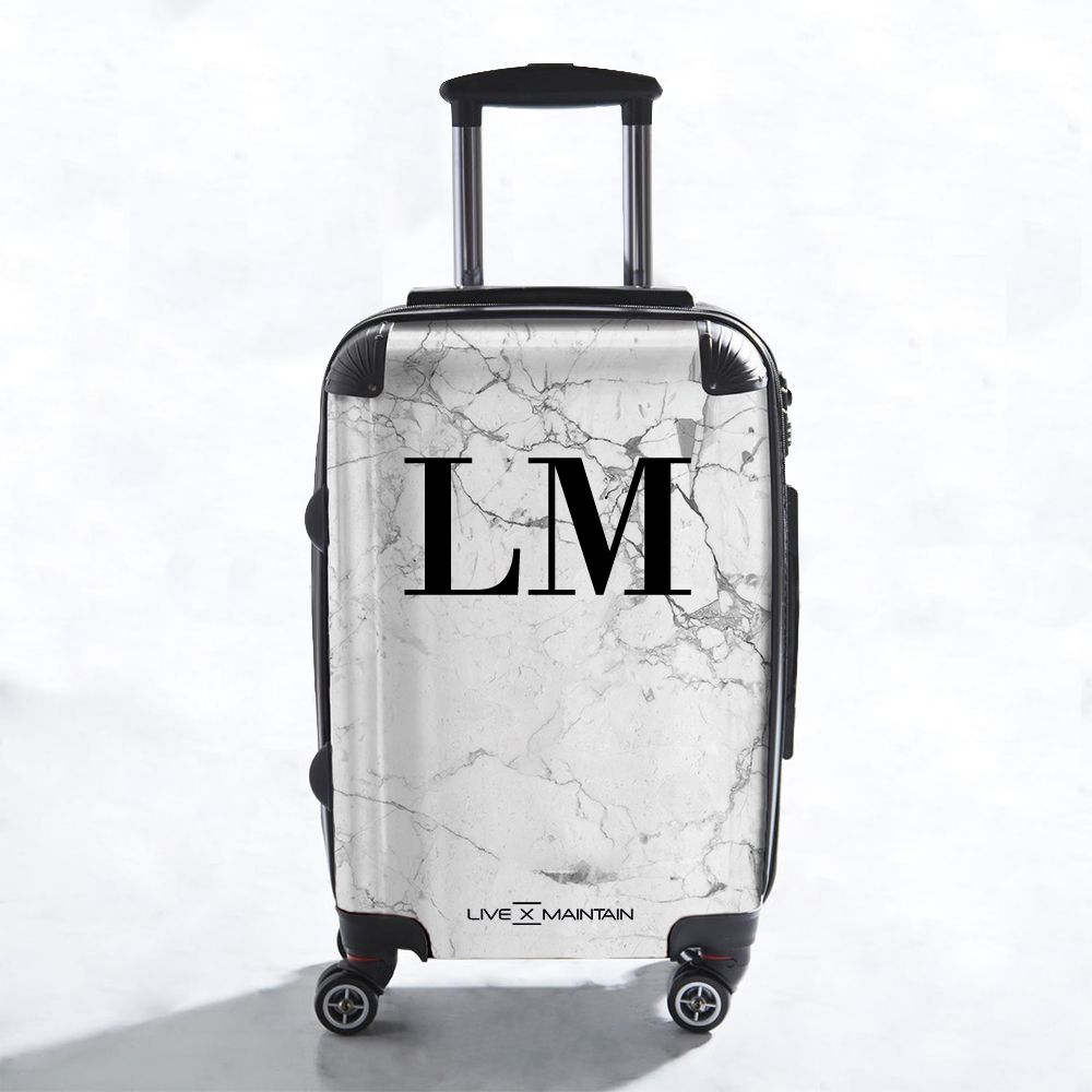 Personalised White Marble Initials Suitcase