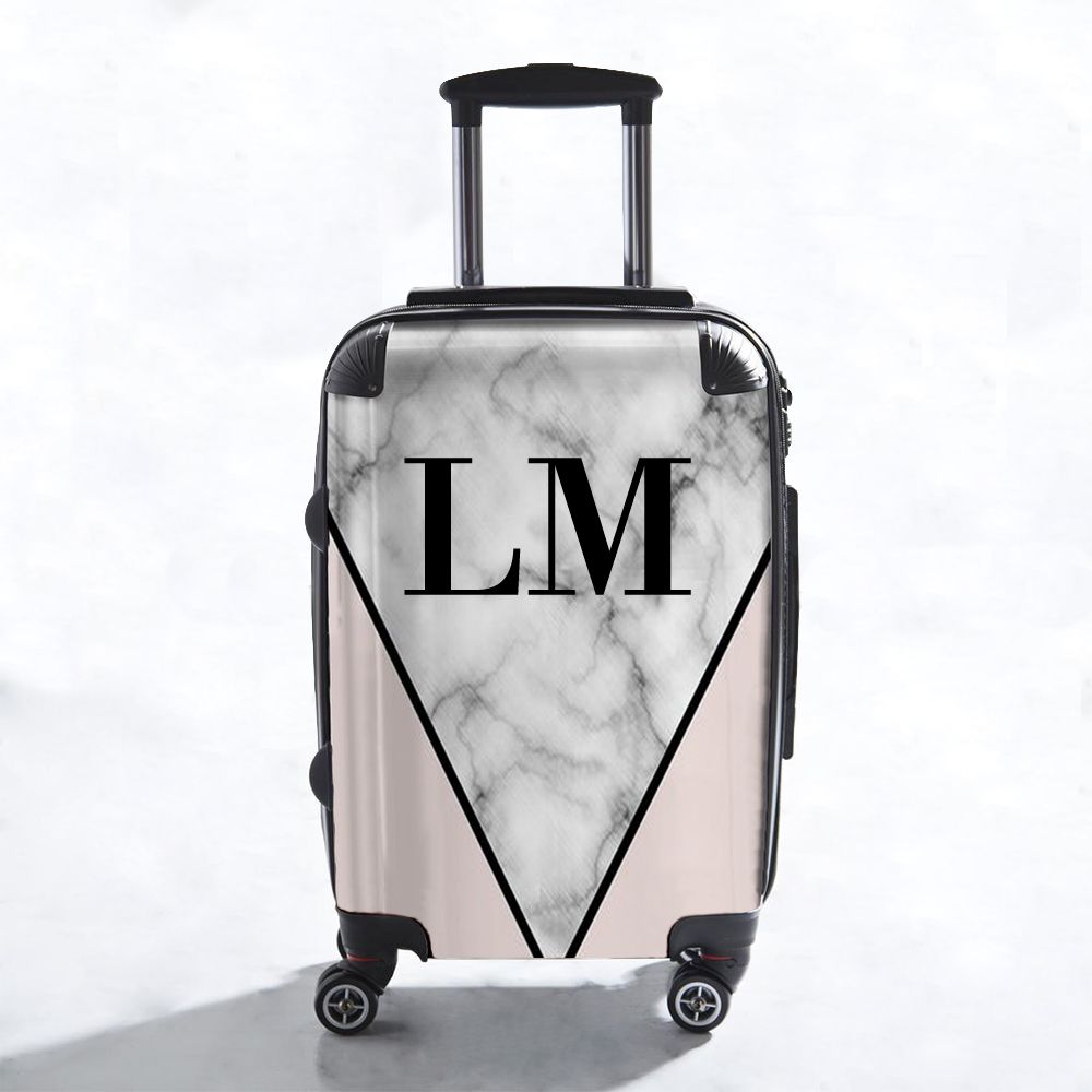 Personalised x Grey Marble Contrast Initials Suitcase