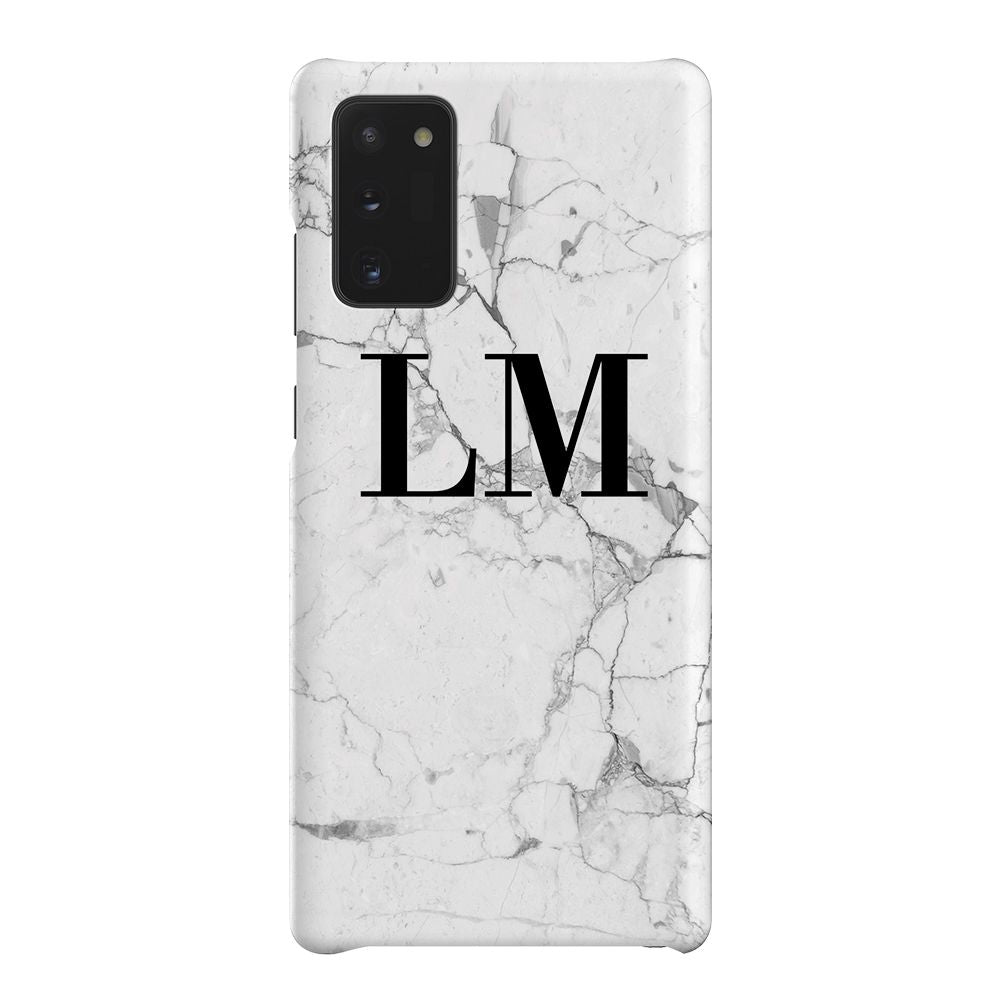 Personalised White Marble x Black Initials Samsung Galaxy Note 20 Case